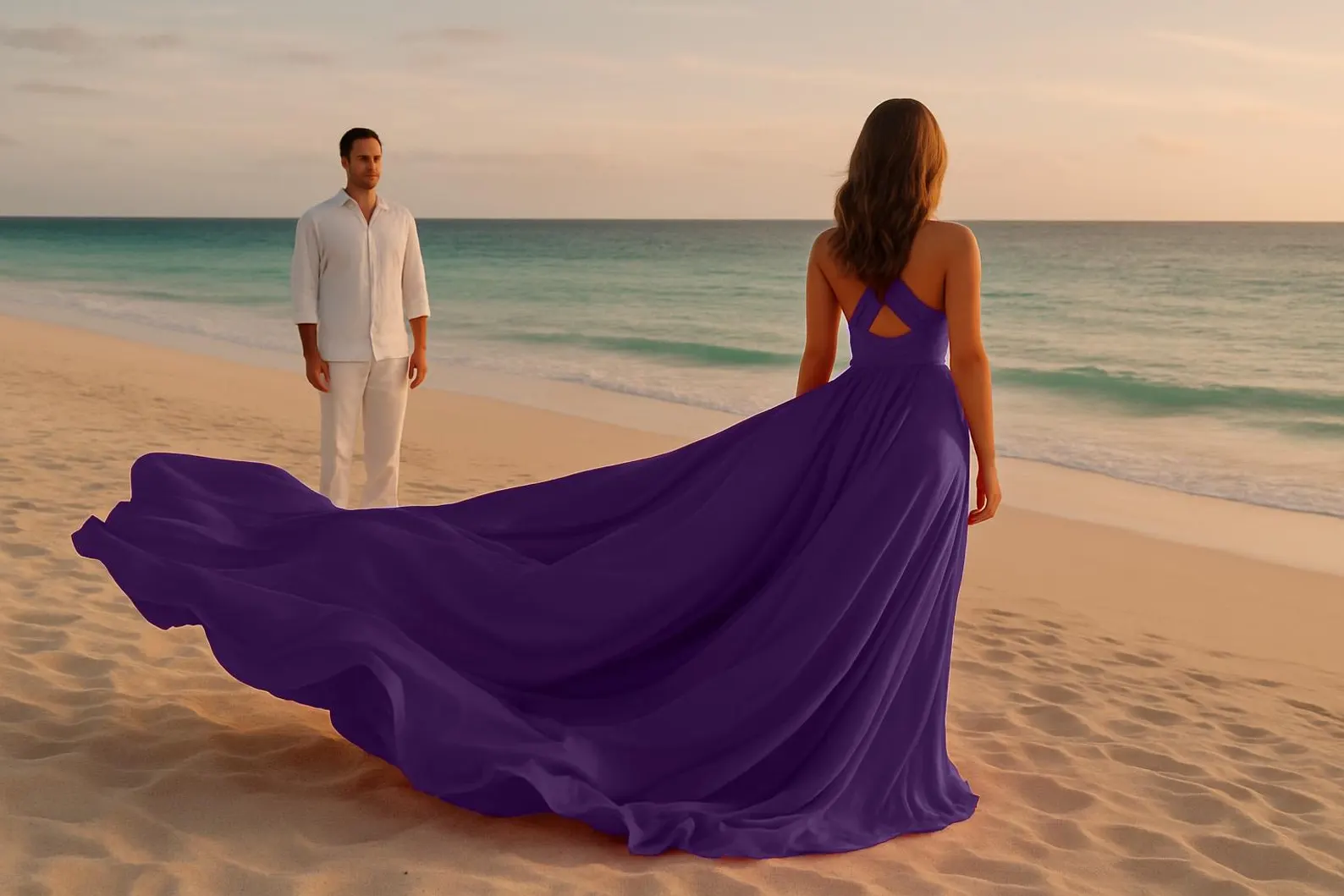 proposal with flying dress